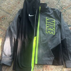 Nike Black and Gray Jacket and Pants Set with Neon Green Highlights